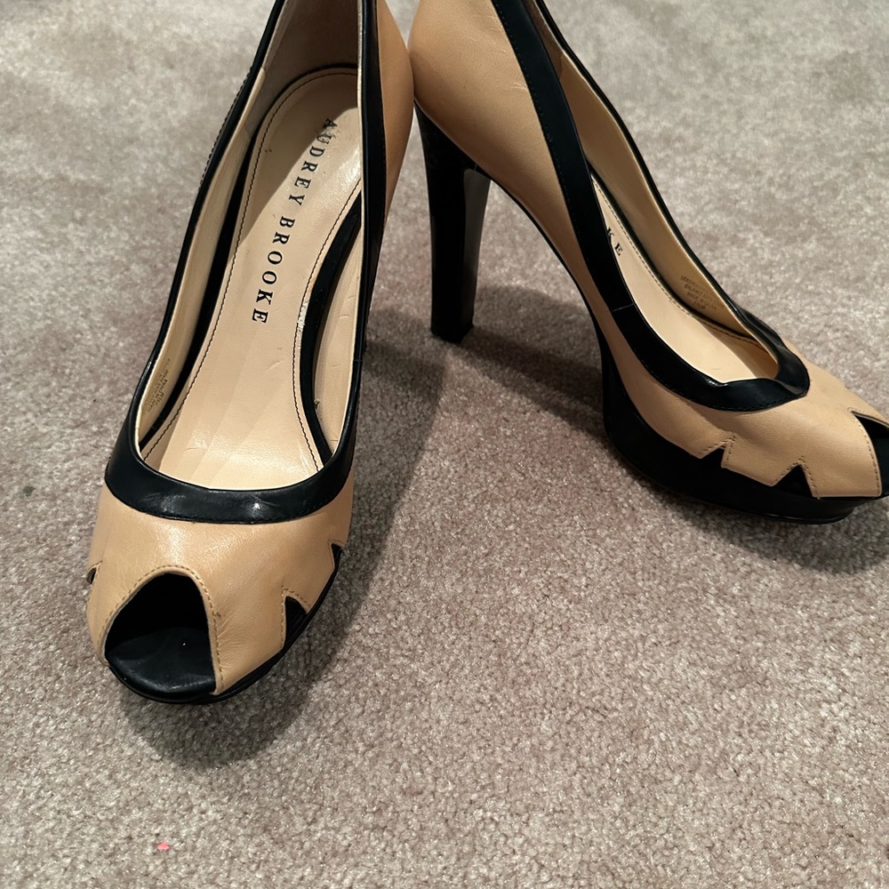 Audrey Brooke Black and Tan Stiletto Heels